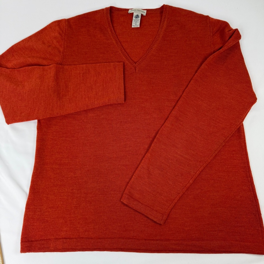 Chiara Marconi Italy Pure Merino Wool V-Neck Sweater Burnt Orange XL